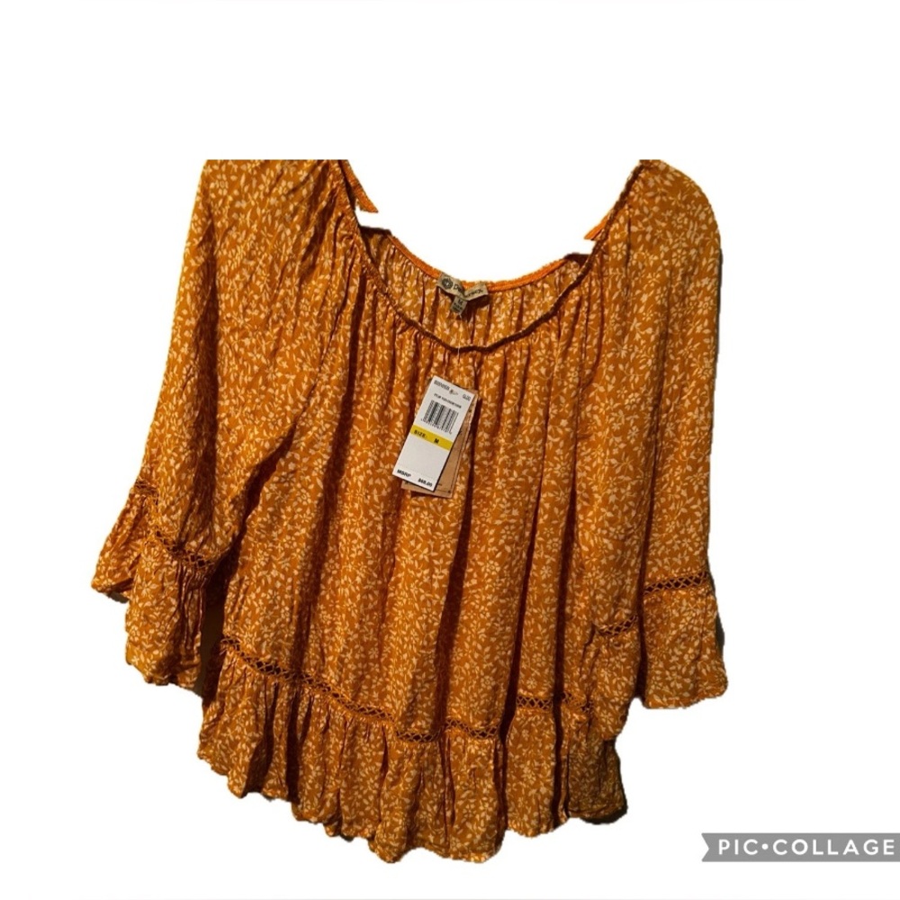 NWT Democracy Medium Women's Ruffle Blouse - Mustard